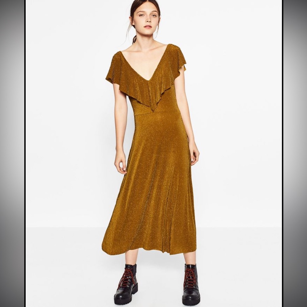 Zara Gold Midi Dress